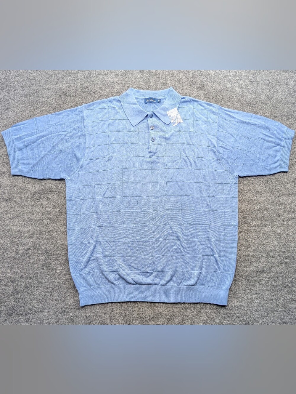 Paul Fredrick Silk Knit Short Sleeve Windowpane Sweater NOS Men's XLT Blue Vtg